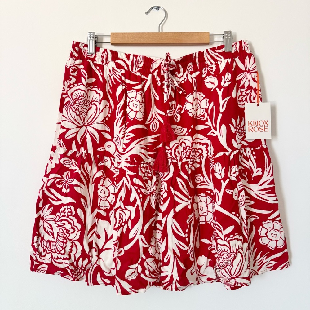 NWT Knox Rose Boho Printed Skirt Red Size L